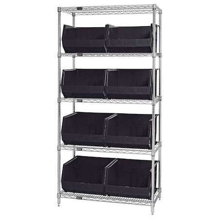 Quantum Storage Systems Chrome Wire Shelving Unit with Bins WR5-270BK